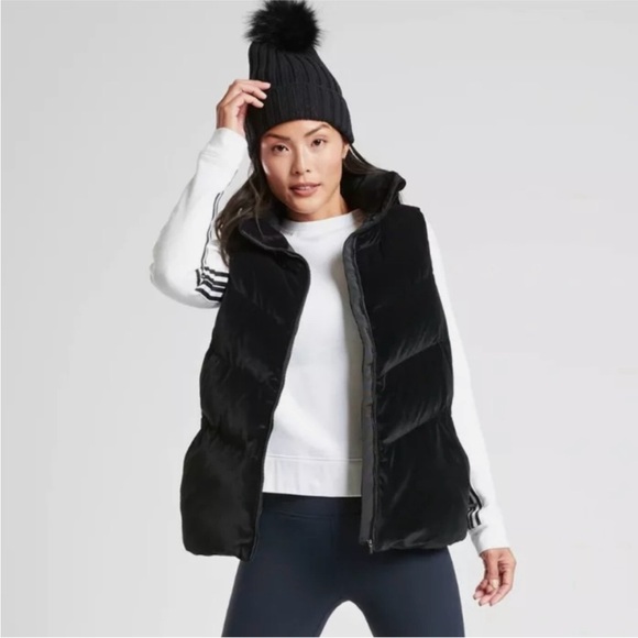 Clothes Athleta Womens Down Vests Athleta Lofty Velvet Down Black